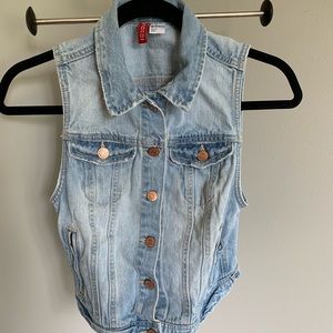 Denim button up vest